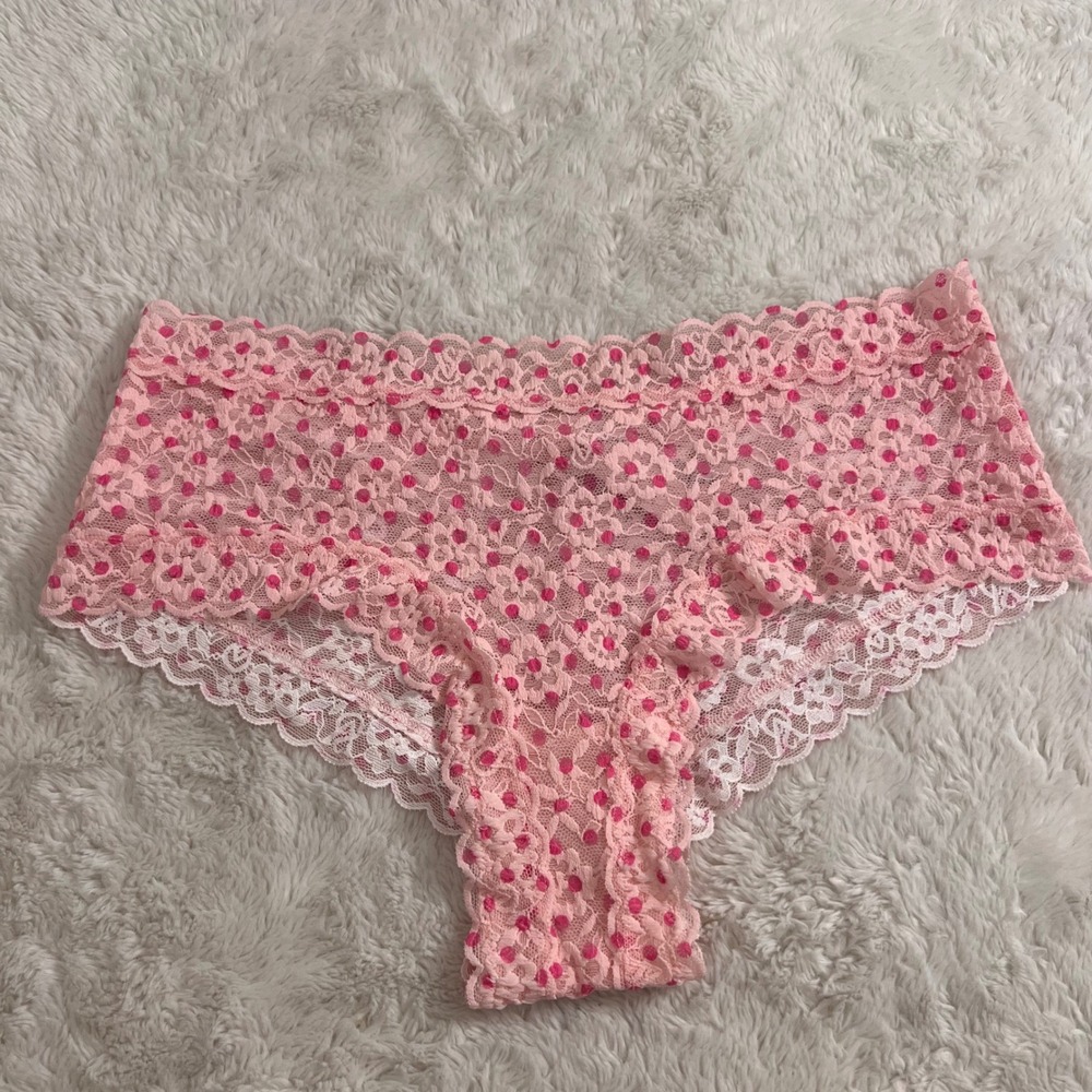 Victorias Secret Pink Floral Lace Polka Dot Cheeky Panty L 11251139 CC 7B5S Soft